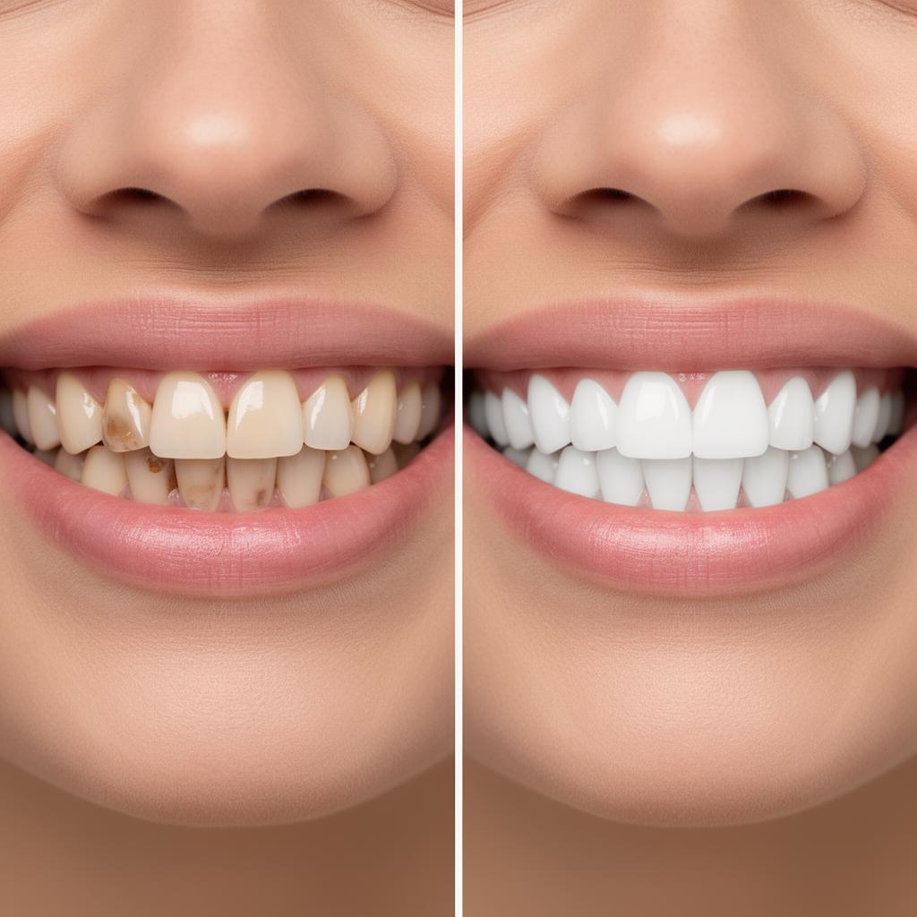 Antes y después de tratamiento dental
